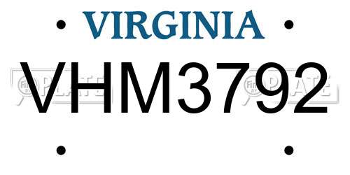 VHM3792 Virginia License Plate