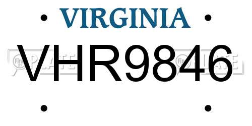 VHR9846 Virginia License Plate
