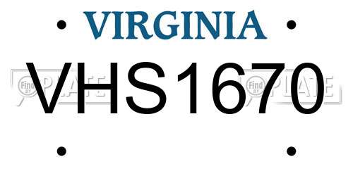 VHS1670 Virginia License Plate