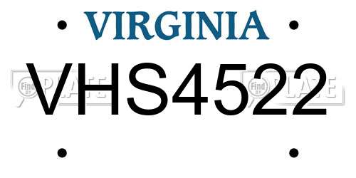 VHS4522 Virginia License Plate