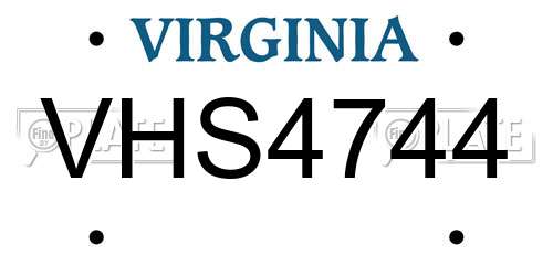 VHS4744 Virginia License Plate