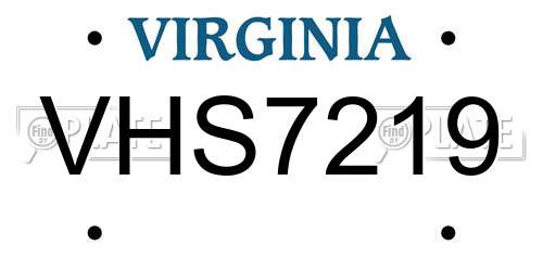 VHS7219 Virginia License Plate