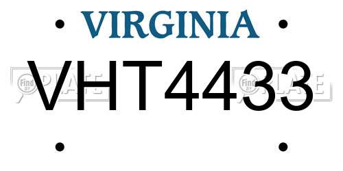 VHT4433 Virginia License Plate