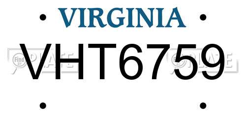 VHT6759 Virginia License Plate