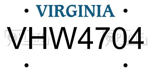 VHW4704 Virginia License Plate