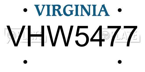 VHW5477 Virginia License Plate