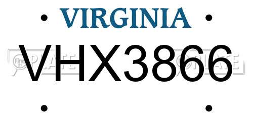 VHX3866 Virginia License Plate