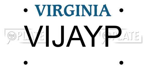VIJAYP Virginia License Plate
