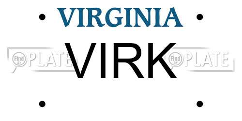 VIRK Virginia License Plate