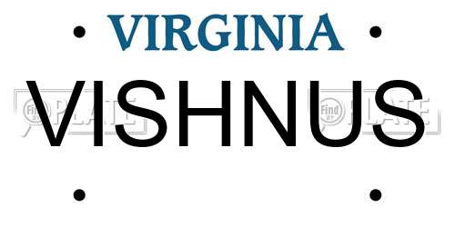VISHNUS Virginia License Plate
