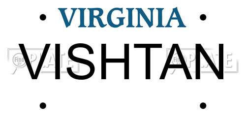 VISHTAN Virginia License Plate