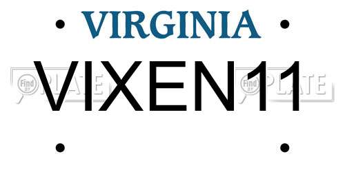 VIXEN11 Virginia License Plate