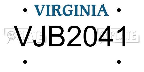 VJB2041 Virginia License Plate