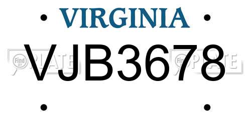 VJB3678 Virginia License Plate