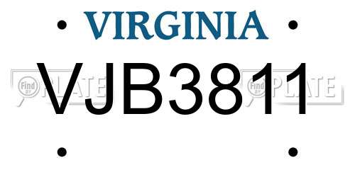 VJB3811 Virginia License Plate
