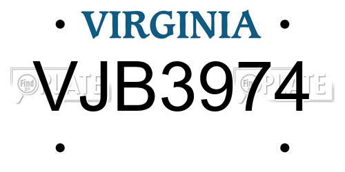 VJB3974 Virginia License Plate