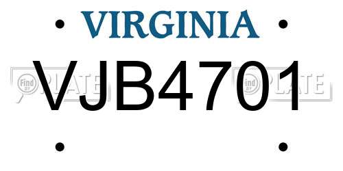 VJB4701 Virginia License Plate
