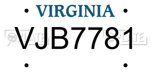 VJB7781 Virginia License Plate
