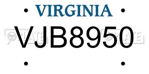 VJB8950 Virginia License Plate