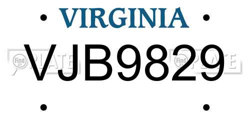 VJB9829 Virginia License Plate