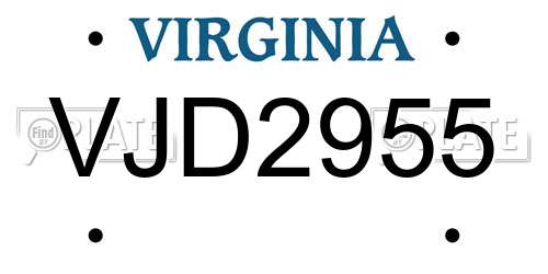 VJD2955 Virginia License Plate