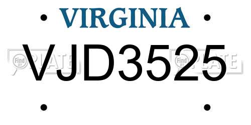 VJD3525 Virginia License Plate