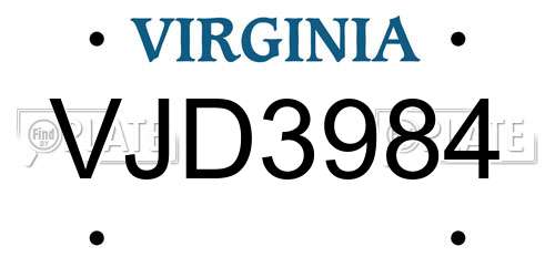 VJD3984 Virginia License Plate