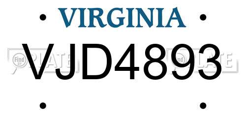 VJD4893 Virginia License Plate