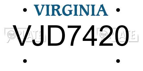 VJD7420 Virginia License Plate