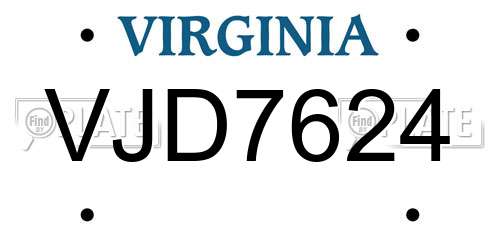 VJD7624 Virginia License Plate