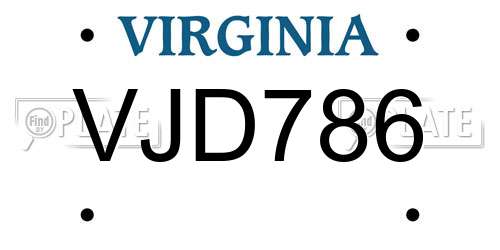 VJD786 Virginia License Plate