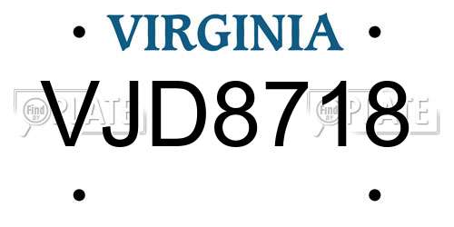 VJD8718 Virginia License Plate