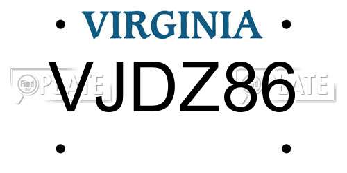 VJDZ86 Virginia License Plate