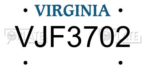 VJF3702 Virginia License Plate