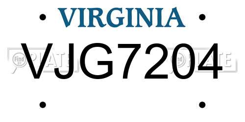 VJG7204 Virginia License Plate