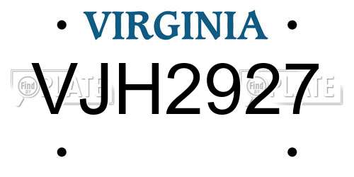 VJH2927 Virginia License Plate