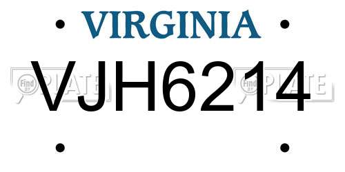 VJH6214 Virginia License Plate