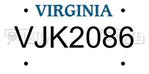 VJK2086 Virginia License Plate