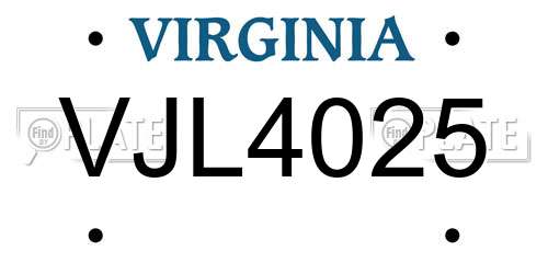 VJL4025 Virginia License Plate