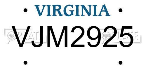 VJM2925 Virginia License Plate
