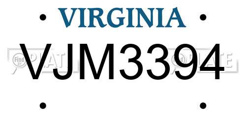 VJM3394 Virginia License Plate