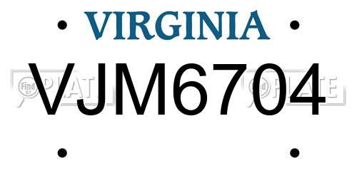 VJM6704 Virginia License Plate