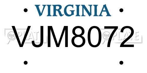 VJM8072 Virginia License Plate