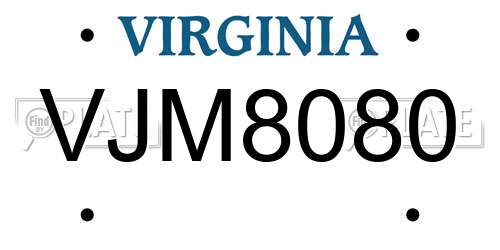 VJM8080 Virginia License Plate