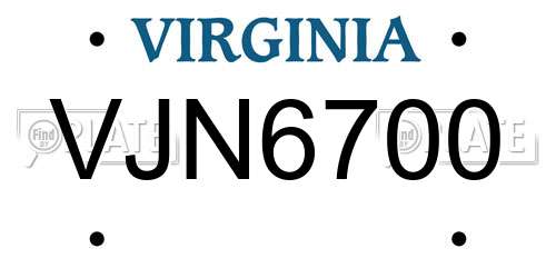 VJN6700 Virginia License Plate