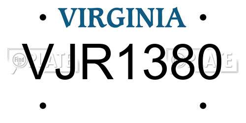 VJR1380 Virginia License Plate