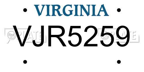 VJR5259 Virginia License Plate