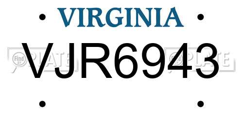 VJR6943 Virginia License Plate