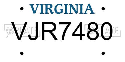 VJR7480 Virginia License Plate