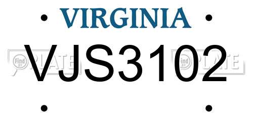 VJS3102 Virginia License Plate